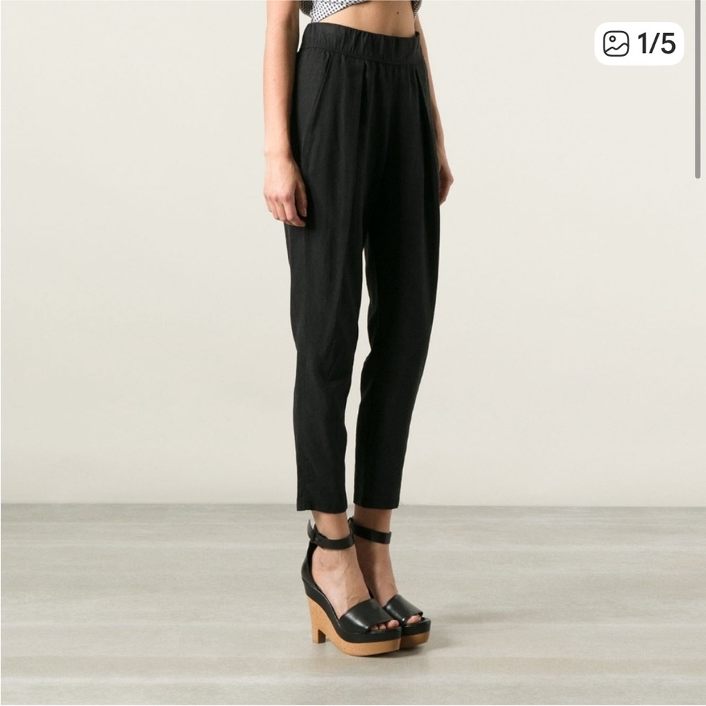Raquel Allegra Easy Black Linen Blend Minimalist Neutral pull on Trousers Sz 0
